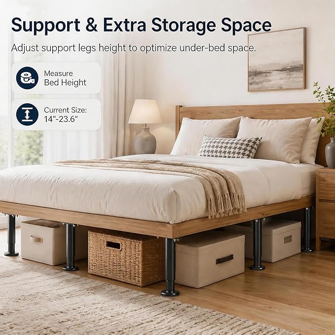 6Pcs Bed Frame Support Leg, Adjustable 14" to 23.6", Increase Under-Bed Storage