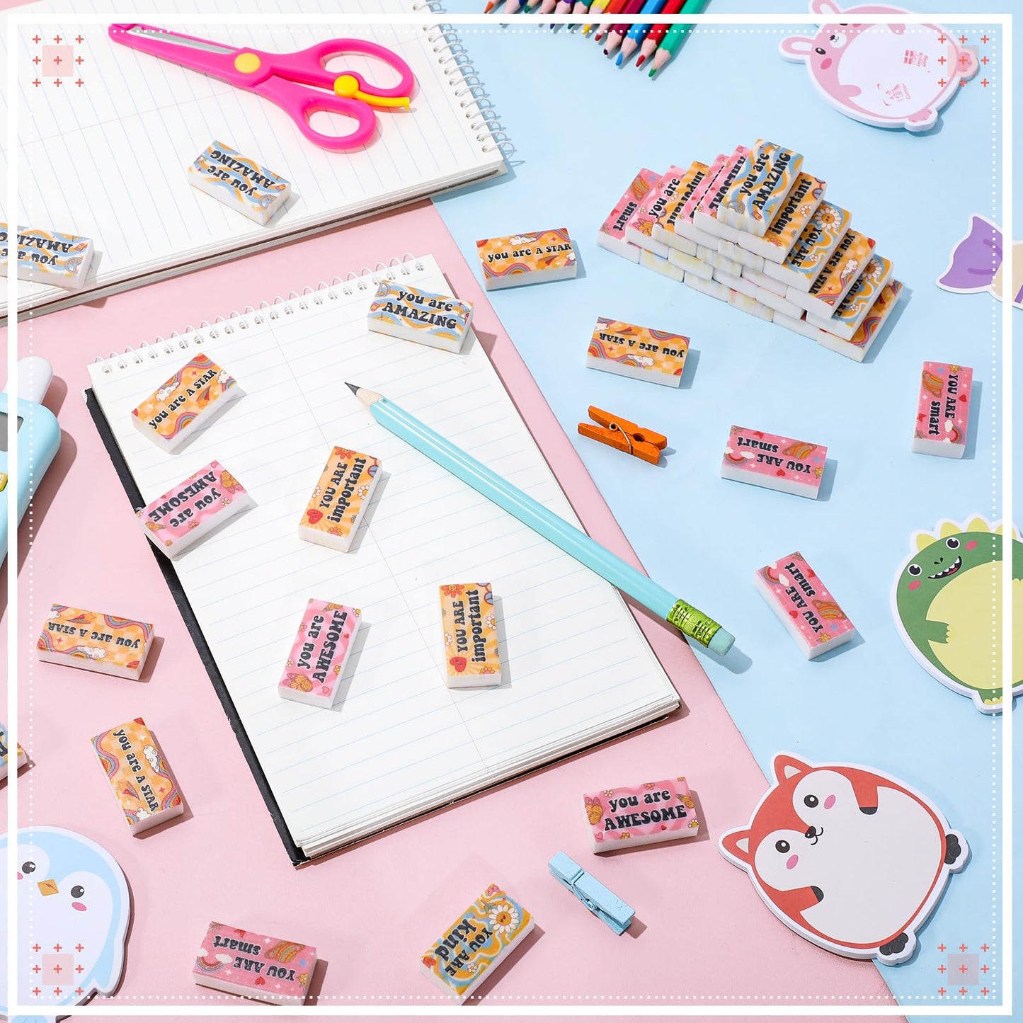 Resurhang 180 Pcs Erasers Bulk for Kids Inspirational Pencil Erasers Bulk for Drawing Motivational Big Eraser School Supplies for Classrooms Back to School Office (Inspirational,Boho)