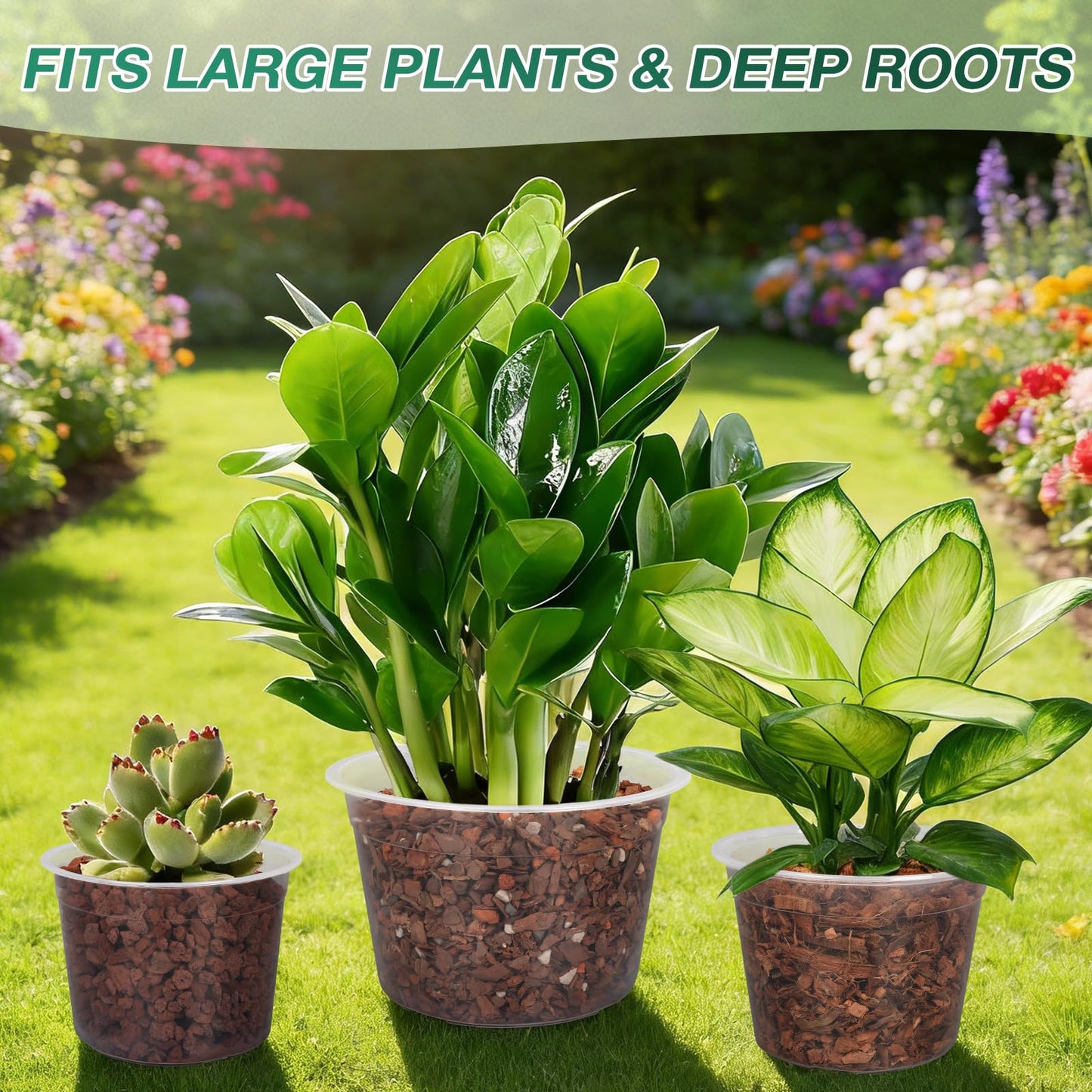 GUGEMEI 12 Inch Clear Nursery Pots with Drainage Holes, 4 Pack Flexible Large Plant Pots for Plants, Plastic Clear Nursery Pots for Seedling, Shrubs, Herbs, Flowers, Vegetables