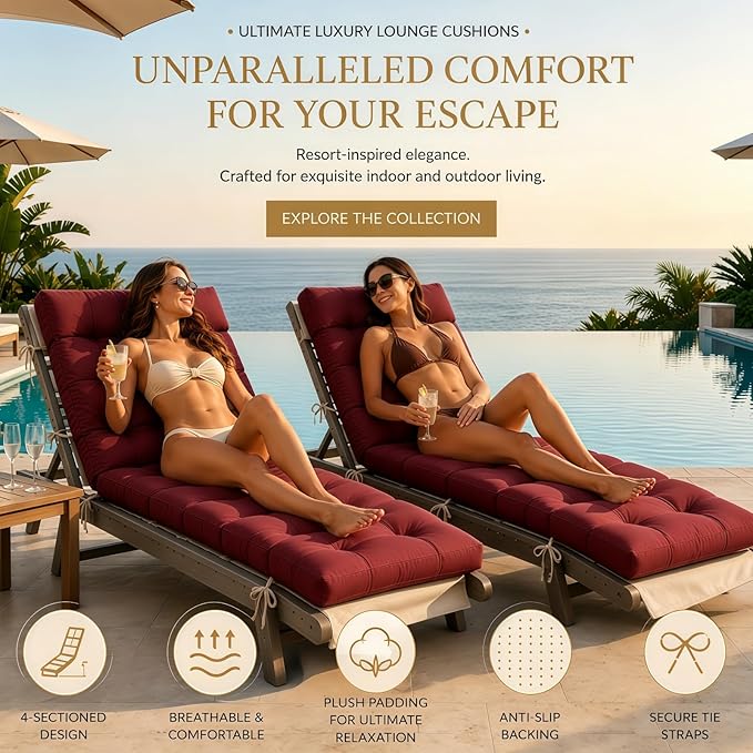 Chaise Lounge Cushion Outdoor, Waterproof Thick Patio Lounge Chair Cushion
