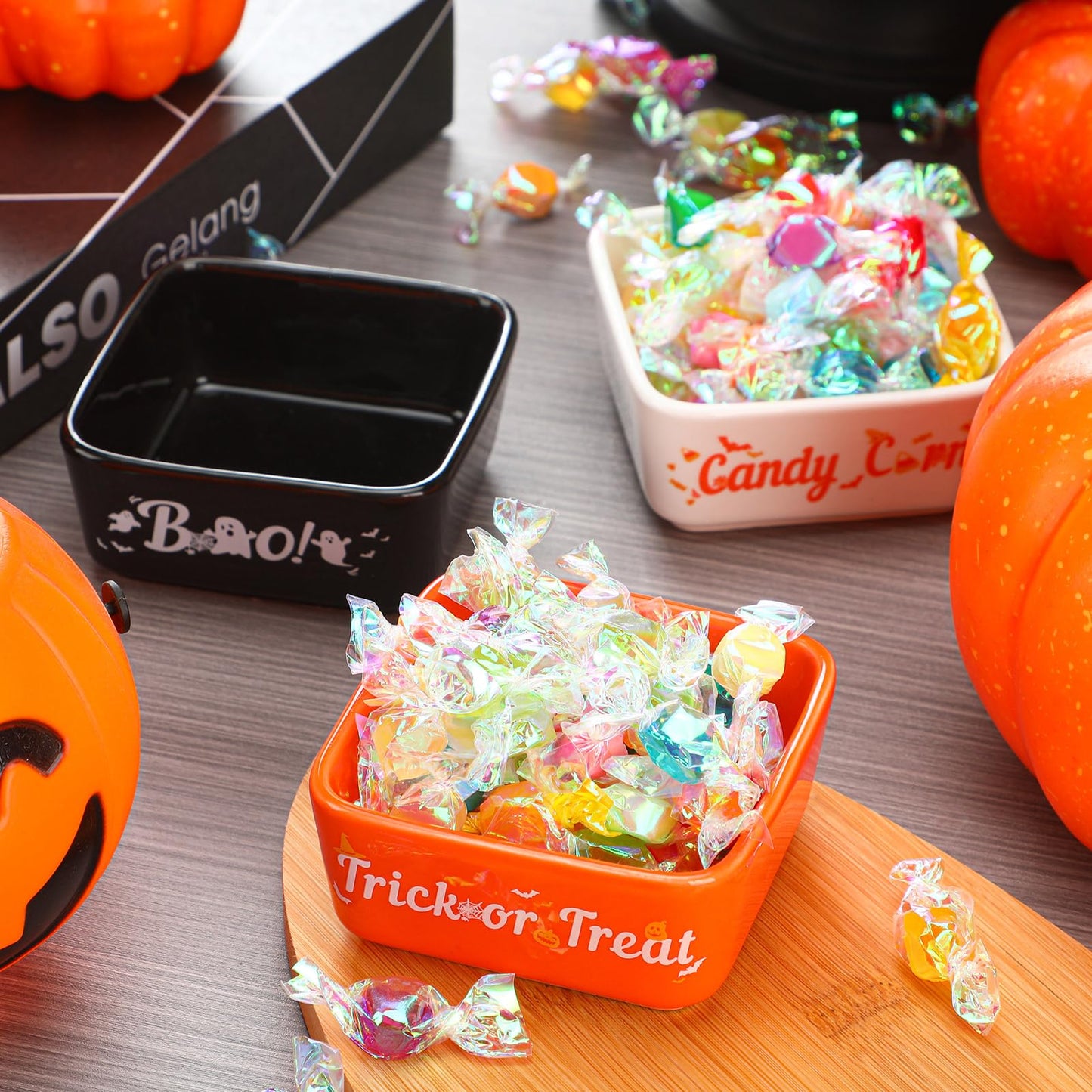 Tanlade 3 Pcs Halloween Candy Bowl Mini Dish for Tiered Tray Decoration, Ceramic Candy Corns Bowl, Party Supplies Holder for Farmhouse Home Housewarming Gift