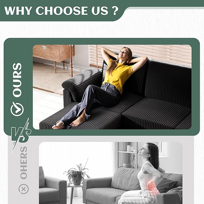 Vongrasig Convertible Sectional Couches, 3 Seat L Shaped Couch Sofa