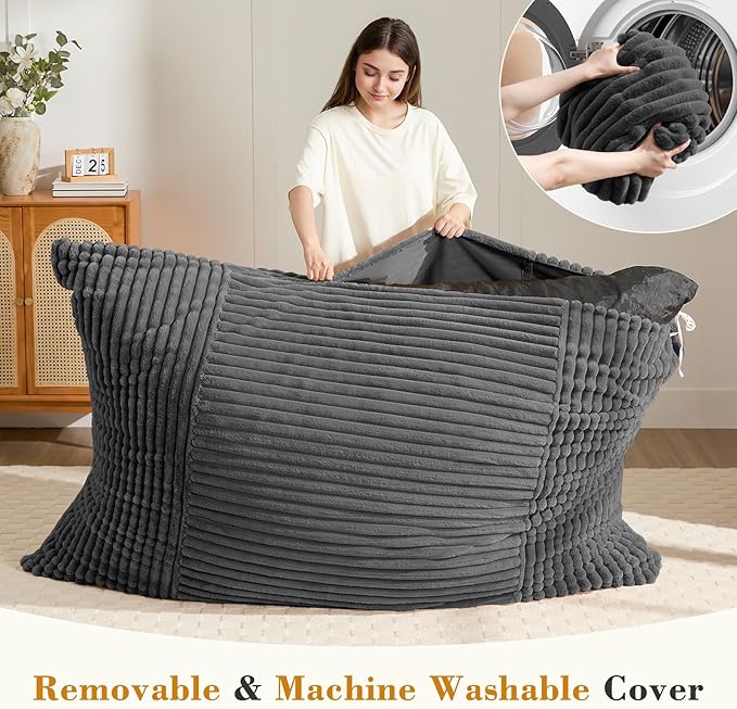 3-in-1 Giant Bean Bag Chair for Adults & Kids, Convertible Floor Sofa to