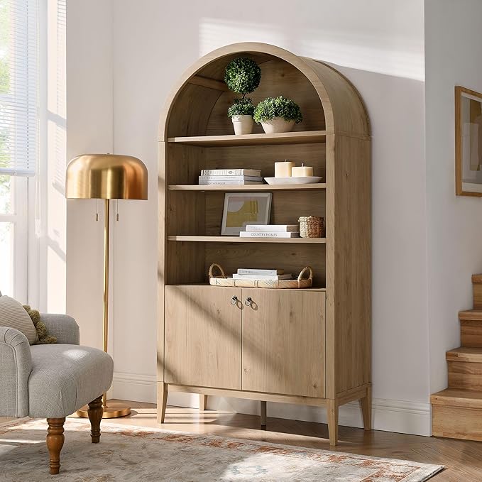 Modway Nolan Tall Arched Storage Display Cabinet in Light Oak