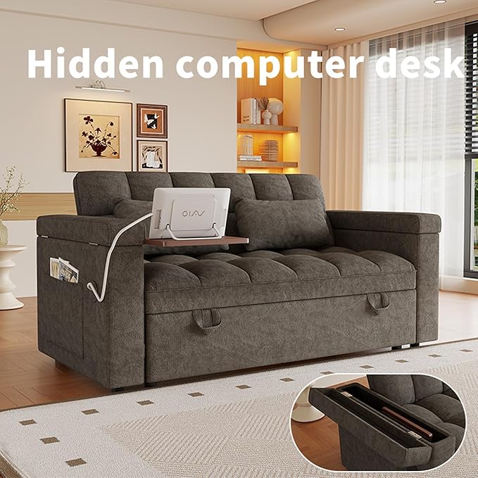 3 in 1 Convertible Sleeper Sofa, 65in Sleeper Couch