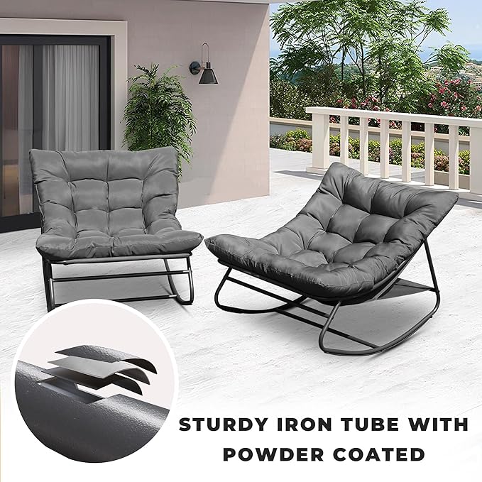 NOBLEMOOD Oversized Rocking Chairs Set of 2, Outdoor & Indoor Papasan Rocking