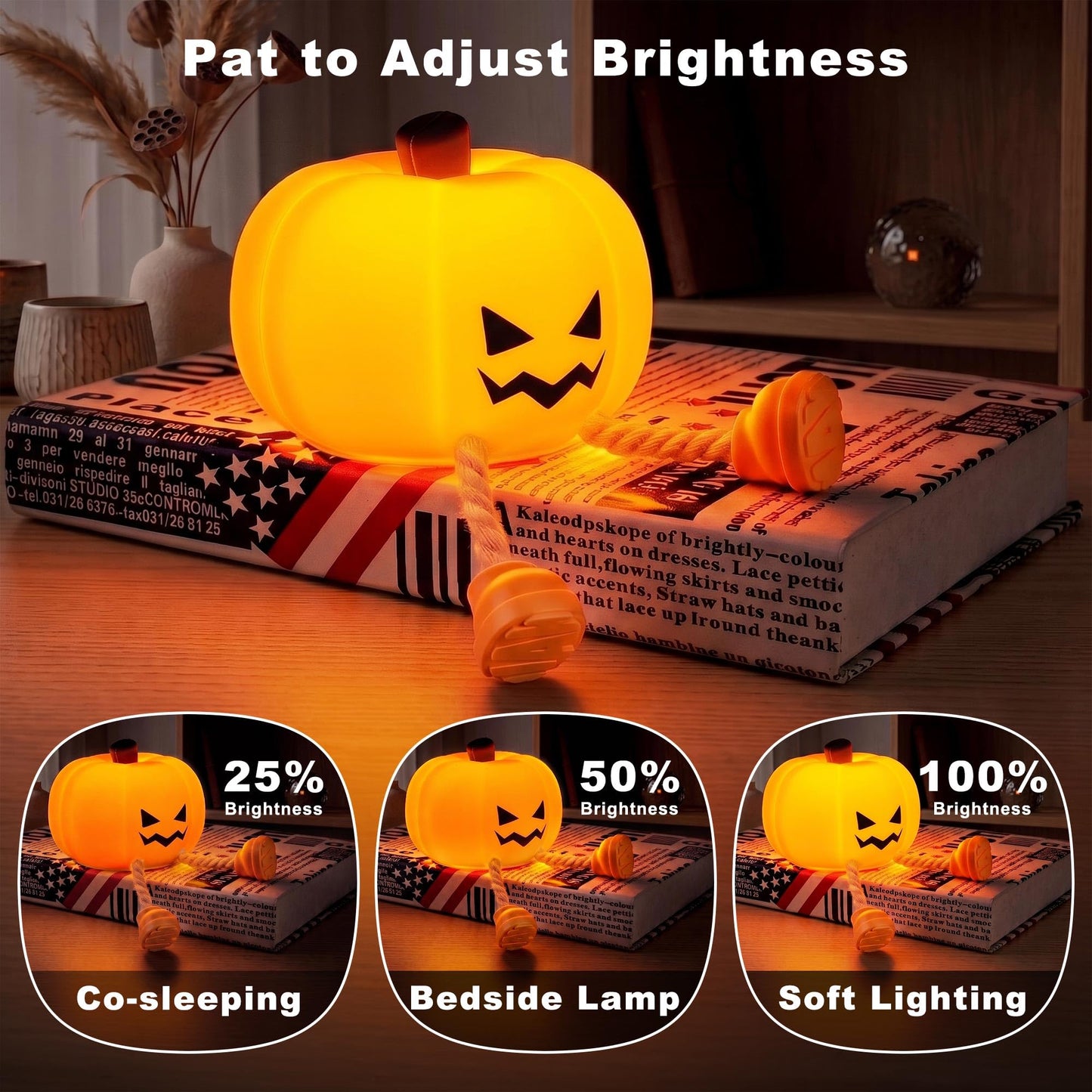 BrizLabs Halloween Night Light, 2 Pack Rechargeable Dimmable Pumpkin Night Light, Grinning Pumpkin Bedside Touch Lamp, Tap Control Nightlight for Baby Nursery Toddler Women Kids Desk Halloween Decor