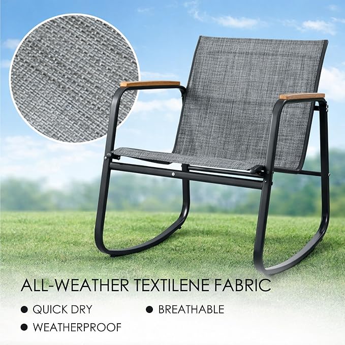 Kozyard 3-Piece Rocking Chair Set, Outdoor Rocking Textilene Bistro Set