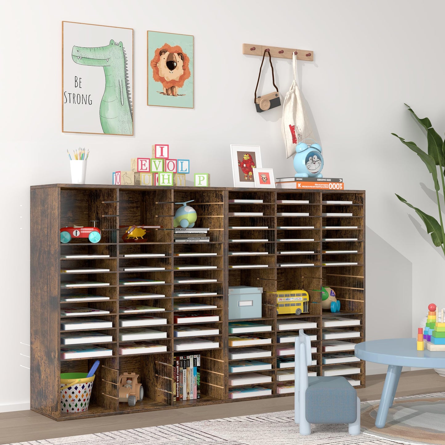 EasyPAG Wooden Literature Organizer with Adjustable Shelves, 48 Compartments Office Paper Organizer Storage 24000 Sheets Letter Size Paper, Student Mailbox for Classroom, Archaize