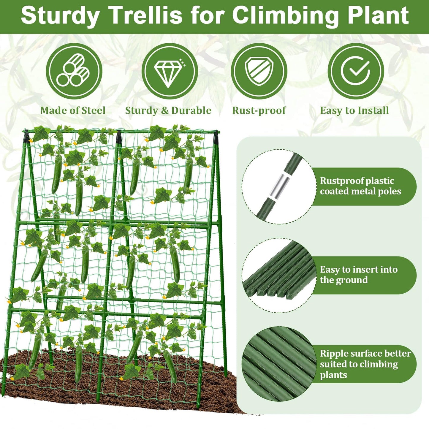 Tidponra Cucumber Trellis for Garden, 34 X 47 Inches A Frame Gardening Trellis with Fabric Raised Garden Bed, Climbing Net and Plant Support Clips for Climbing Plants