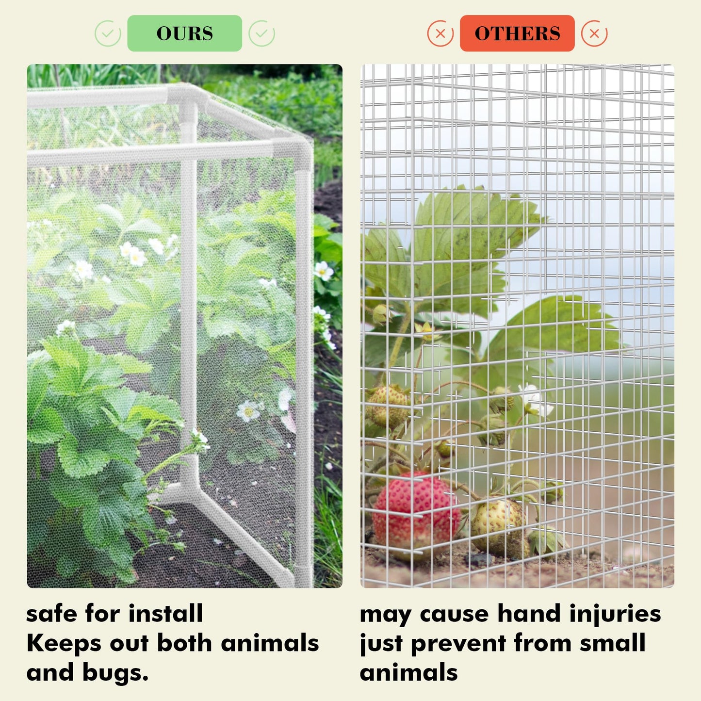 Verdanzia 3 Pack Plant Protectors from Animals, 13.8" X 13.8" Detachable Plant Cages for Outdoor Plants with Netting, Square Plant Cages to Keep Animals Out with Ground Stakes (White)
