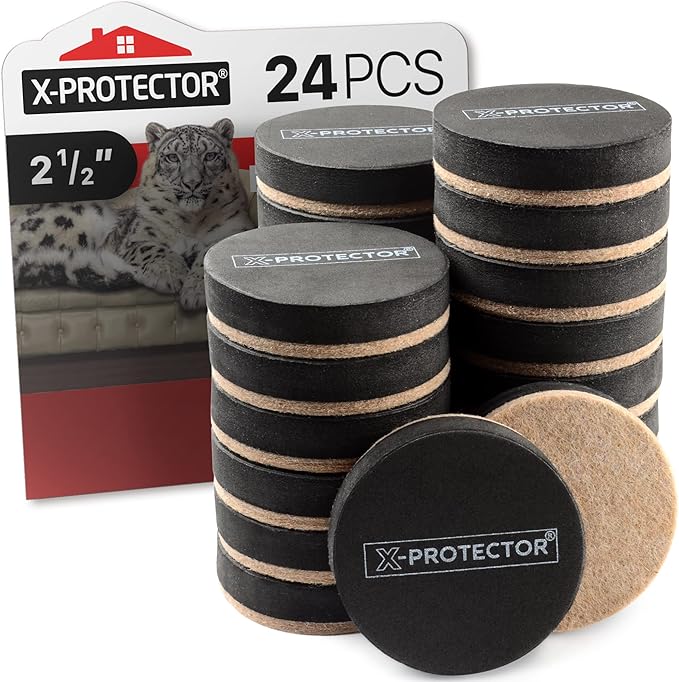 Felt Furniture Sliders Hardwood Floors X-PROTECTOR – 24 PCS 2 1/2 inch