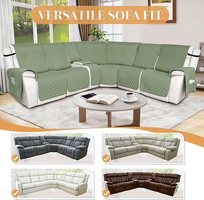 HDCAXKJ Reclining Sectional Couch Covers L Shape Recliner Sofa Middle Console