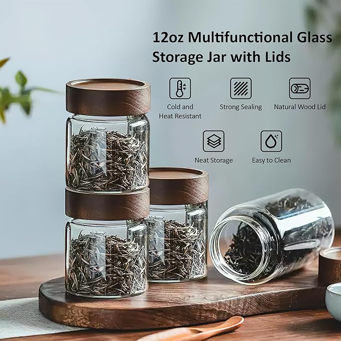26 oz/850 ml Clear Glass Storage Canister with Airtight Wooden Lid, Small Overnight Oats Containers, Cute Decorative Salad Jar for Snacks Yogurt Spice Sugar Cereal Fruit Coffee Tea