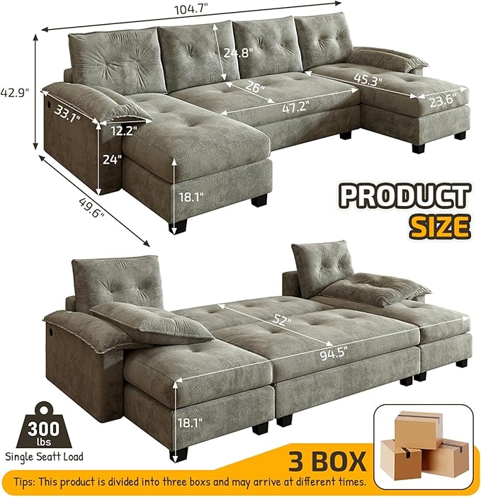 104.7" U-Shaped Sleeper Sofa