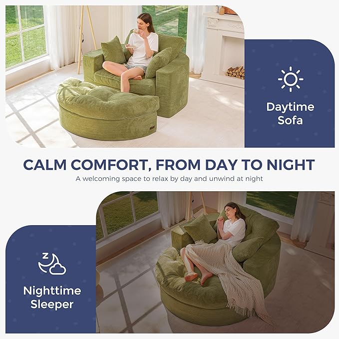 MAXYOYO Oversized Round Chaise Lounge Sofa, Upholstered Lounge Chair