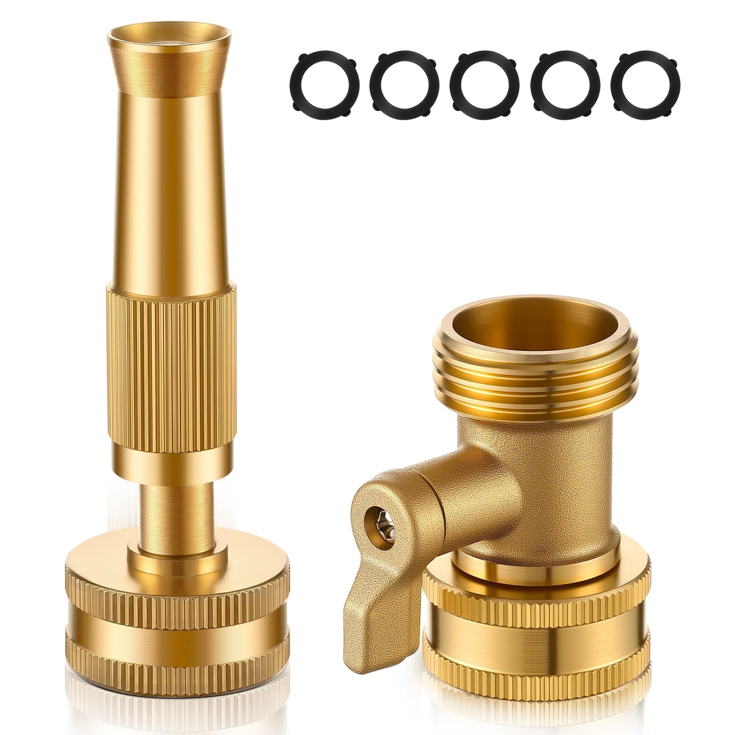 Dunkive Adjustable Twist Hose Nozzle, Heavy duty Brass Garden Hose Nozzle, Solid Shut off Valve, Varied Water regulation mode, Leakproof Design 3/4" GHT Connector with 5 Extra Rubber Washers