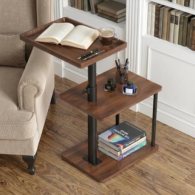 Faesun C Table End Table Adjustable Height, 360°Swivel TV Tray Table