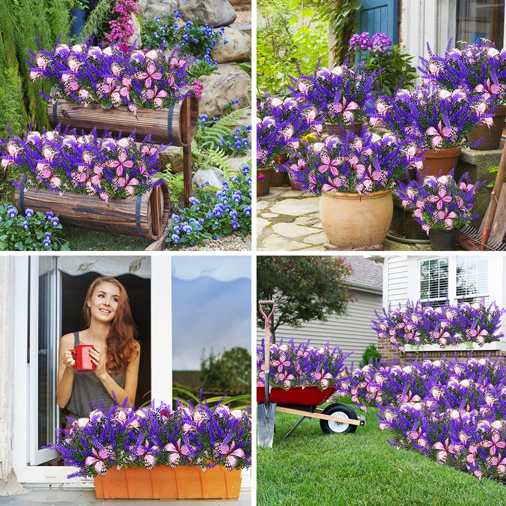Kohlrabi Solar Garden Lights Outdoor, 2 Pack Purple Lavender Solar Butterfly Lights Gardening Gifts for Women,Artificial Flowers Light Purple Halloween Garden Decor for Patio Yard Lawn Christmas