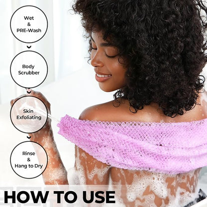 Authentic African Net Sponge 2 Pieces - Back Scrubber for Body - Seawave & Lilac Exfoliating Washcloth with Knots for Shower - Shower Exfoliator for Women Self Care Body Loofah Bath Essentials