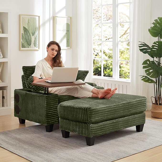 KEIKI Corduroy Storage Armrest Sofa, Single Versatile Seat