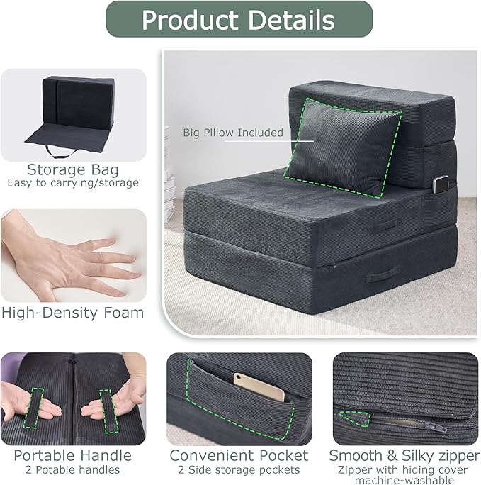 Folding Sofa Bed, 4 in 1 Convertible Sleeper Chair