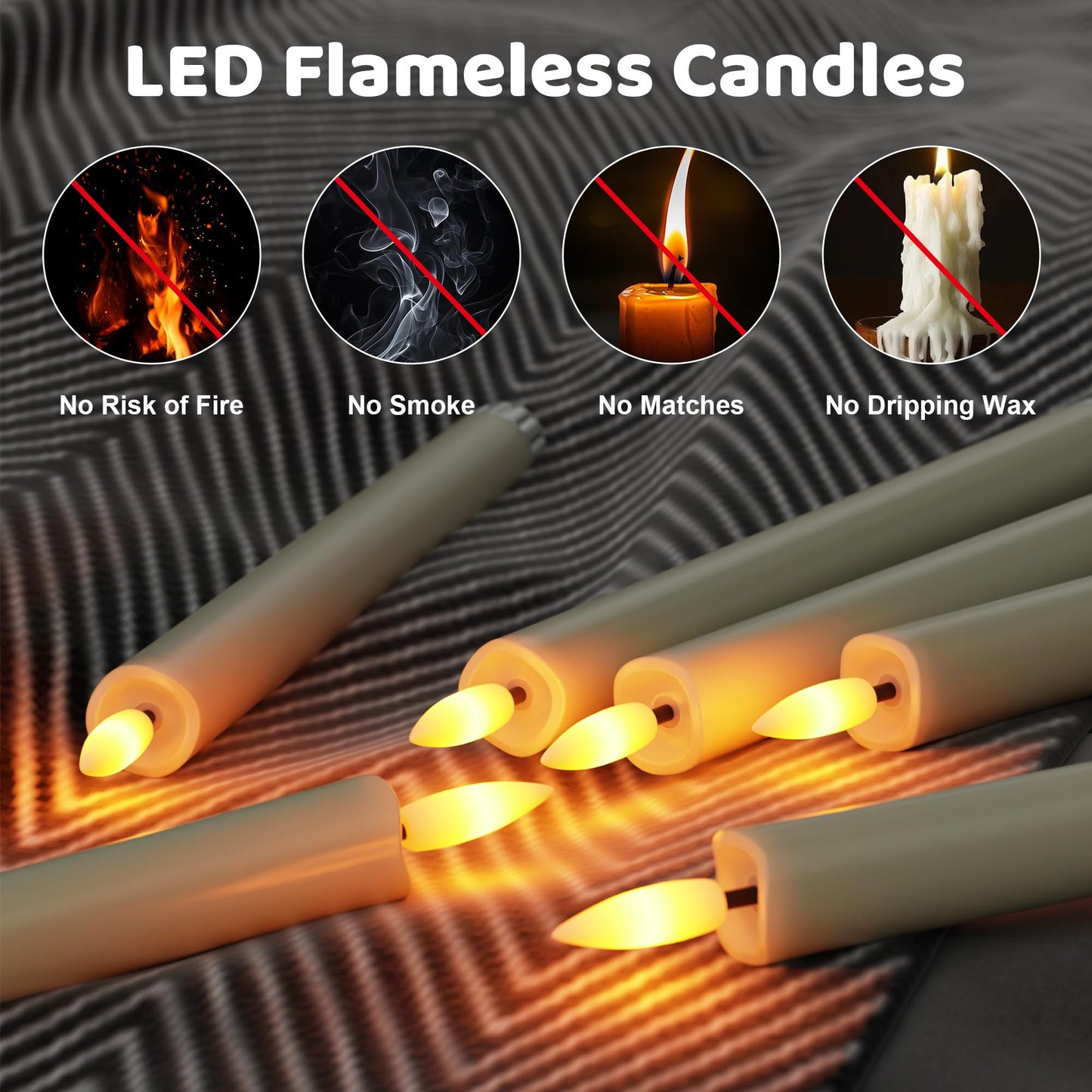 Flameless Taper Candles Battery Operated, Ivory LED Candles with Flickering Flame, 10.23" Plastic Electric Candlesticks, Remote Control & Timer for Home, Wedding, Christmas Decoration (Set of 8)