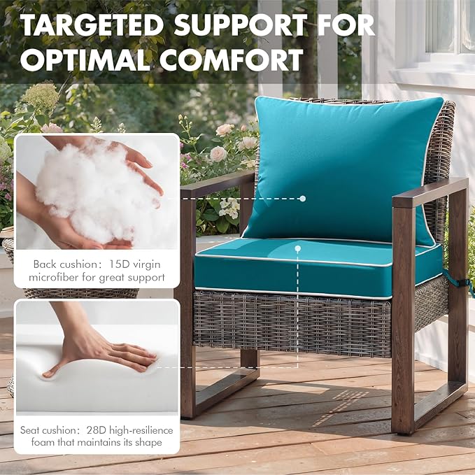MIULEE Teal Outdoor Seat Cushion 24x24 Inch Waterproof & 3 Year Fade Resistant
