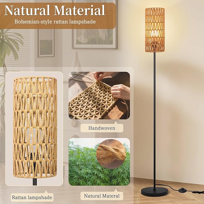 Ruiever Floor Lamp for Living Room, Farmhouse Rattan Floor lamp, Modern