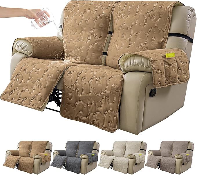 100% Waterproof Loveseat Recliner Cover, 4-Piece Split Reclining Couch Covers