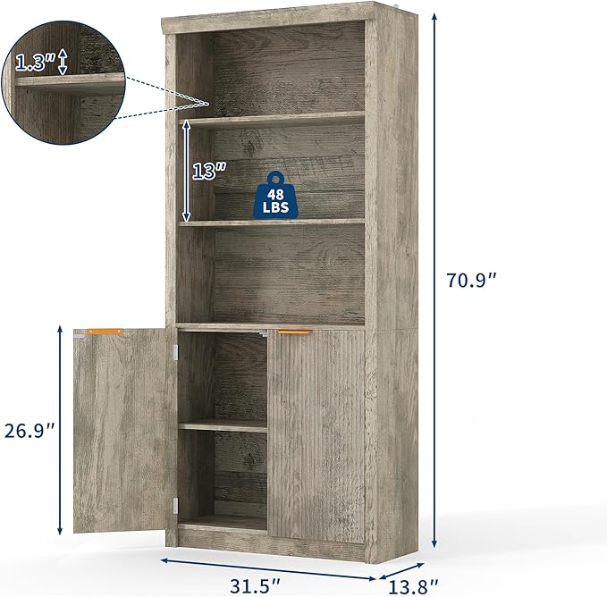 GarveeHome Tall Book Shelf and Bookcase, 31.5" Wide Wooden Bookcase