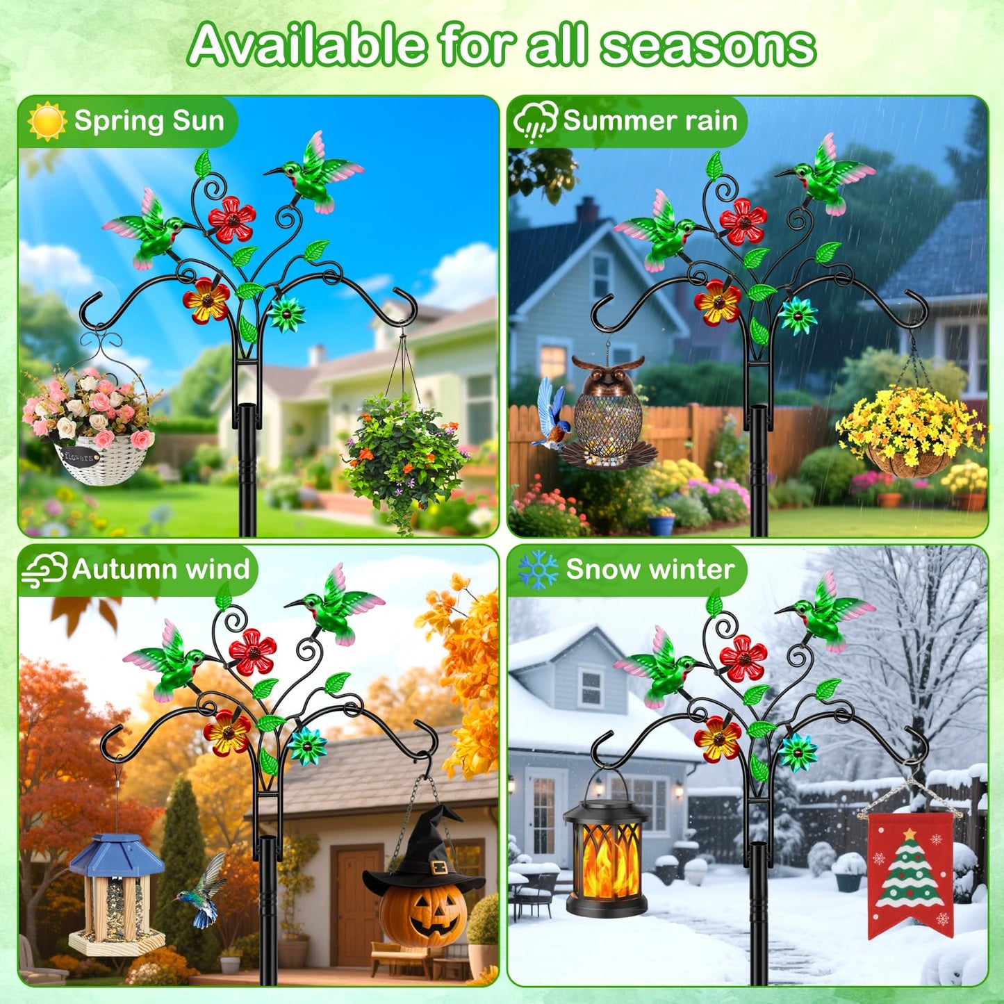 Double Shepherds Hooks for Outdoor, 2 Pack 78 Inch Bird Feeder Pole with 5 Prongs Base, Adjustable Heavy Duty Plant Hangers Hummingbird Art for Outdoor Plants Hummingbird Feeder Hanging Basket Lantern