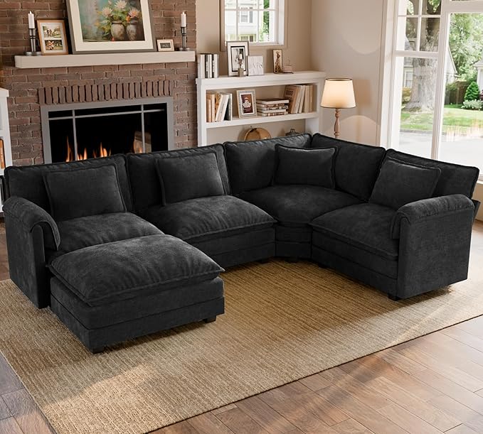 ELUCHANG 114" Oversized V-Shaped Cloud Couch Modular Sectional Sofa