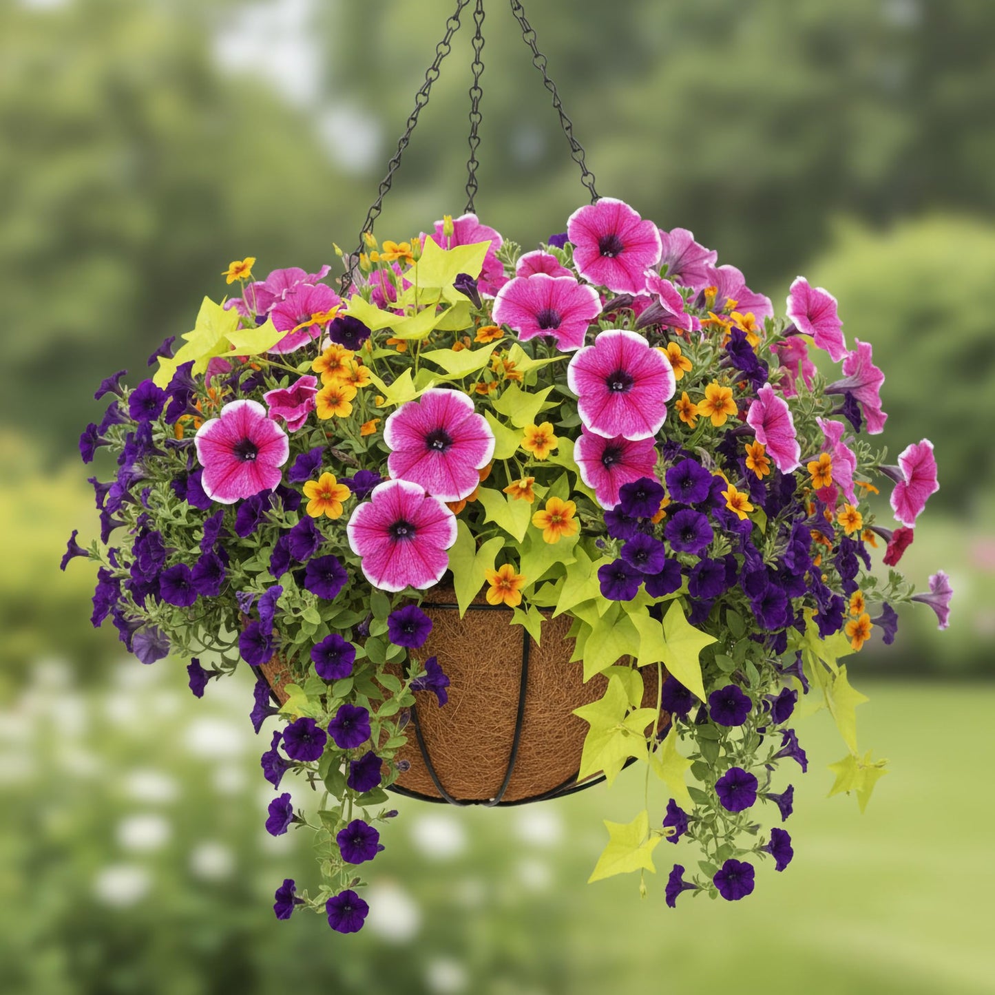 GYATSOCYG 4 Pack 12 Inch Brown Outdoor Metal Hanging Planter Basket Hanging Planters Flower Pot Round Modern Flower Holder Pot Garden Accessory（Watermelon Style）