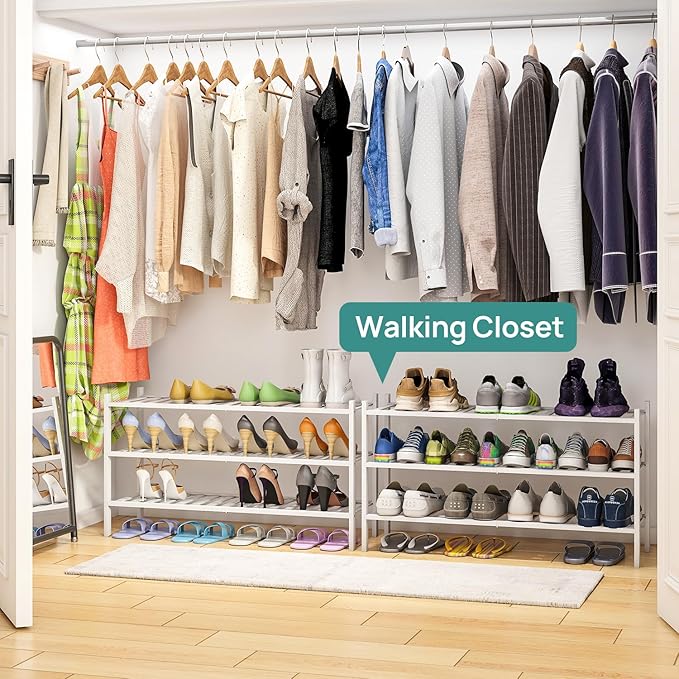 viewcare 3-Tier Long Shoe Rack, Bamboo Wood Shoe Rack