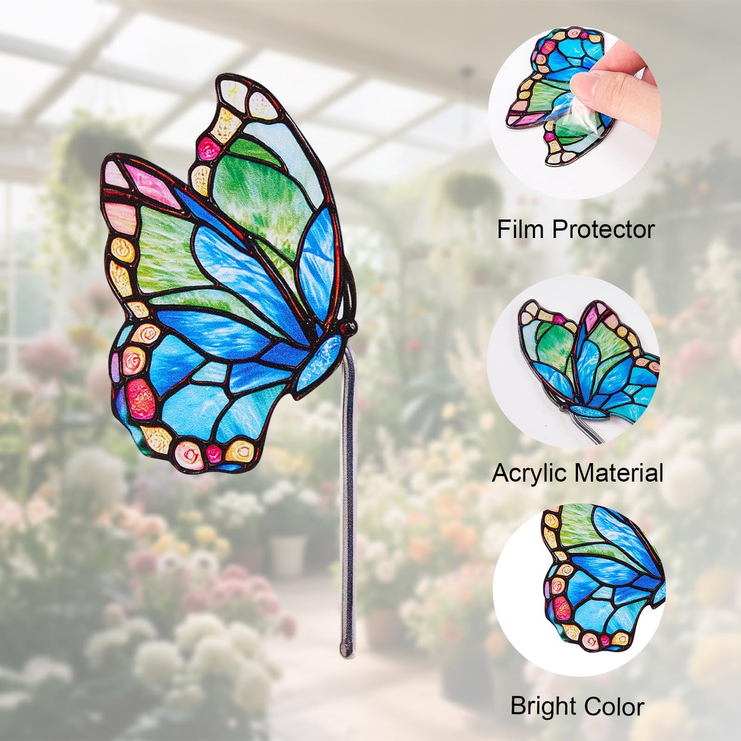 GTUDOR Flower Pot Decoration, 2Pcs Acrylic 2D Butterfly Plant Pot Hugger, 4.6 Inch Stained Butterfly Garden Stake Ornament Insert Decor for Indoor Patio (B)