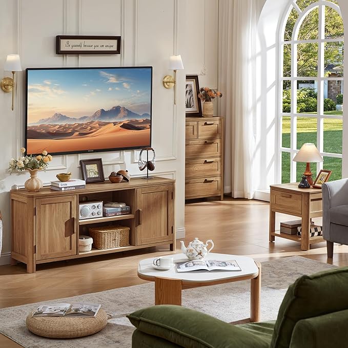 Joaxswe Farmhouse 55" Tv Stand, Dark Wood Entertainment Center