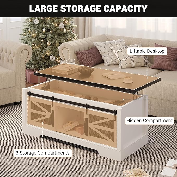 47.2" Lift Top Coffee Table, Hidden Storage Compartment, Lifting Tabletop