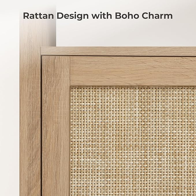 SICOTAS Rattan Coffee Bar Cabinet, Farmhouse Liquor Cabinet