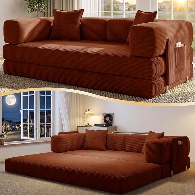 78.8" Convertible Futon Sofa Bed, Corduroy Futon Couch