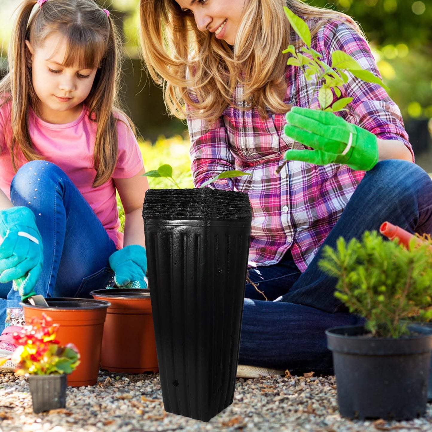 Sewroro 30 Pcs Plant Grow Bags Plastic Thickened Nursery Seedling Bags Gardening Planting Containers for Trees and Flowers