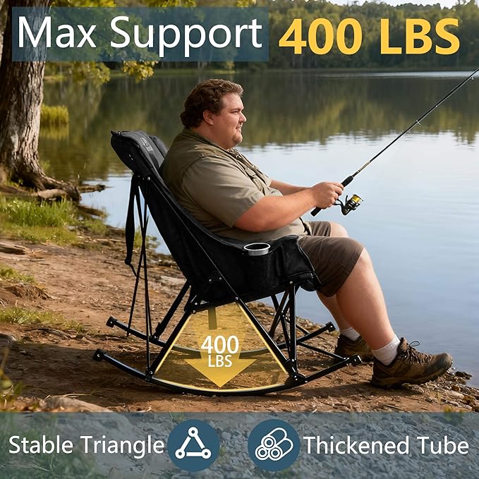 400lbs Rocking Camping Chair, Oversized Heavy Duty XL Folding Rocker