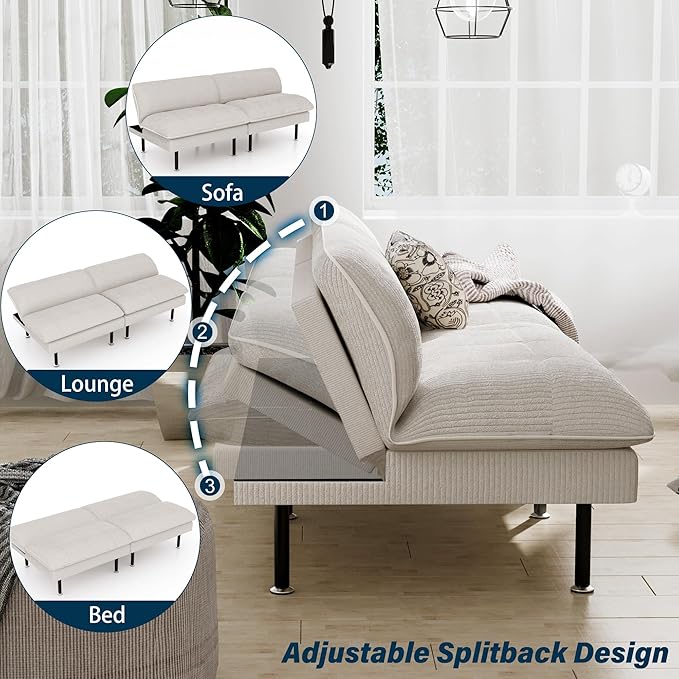 Ribilake 3 Sets 70" Futon Sofa Bed, 4 in 1 Multi-Function Couch Sleeper