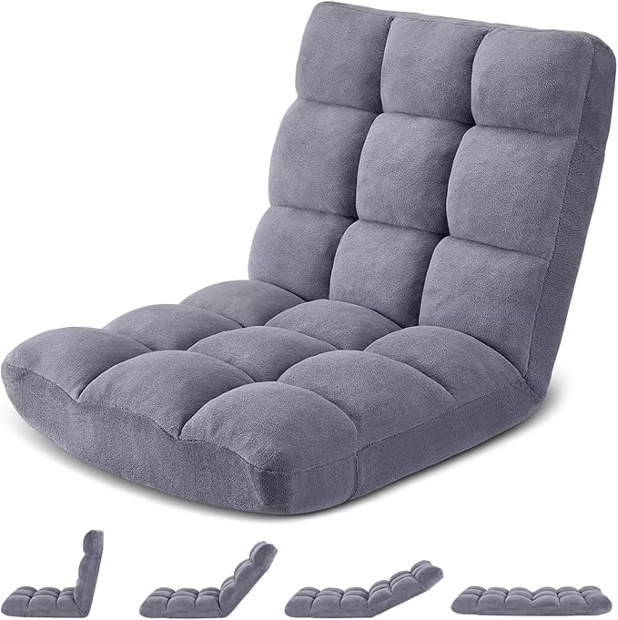 Folding Floor Gaming Chair 14-Poistion Cushioned Adjustable Floor Lazy Sofa