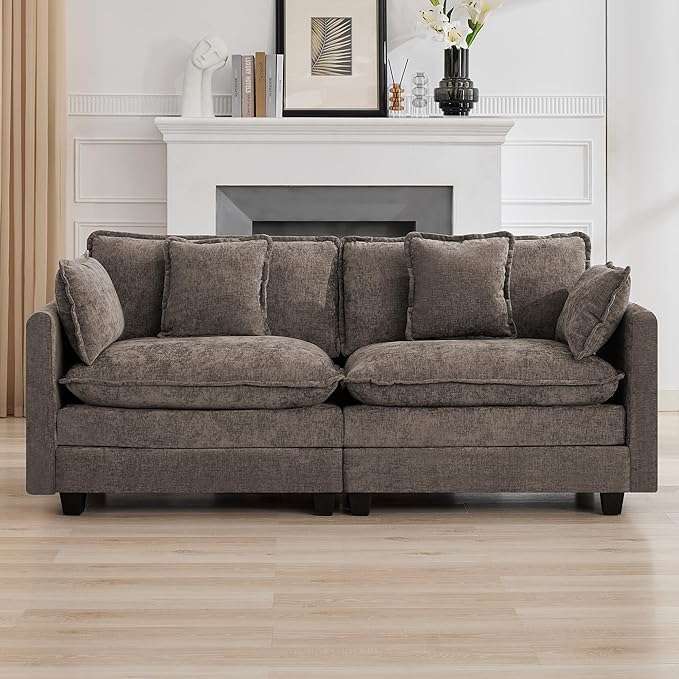 76″ Cloud Deep Seat Loveseat, Upholstered Chenille Modular 2-Seat Sectional
