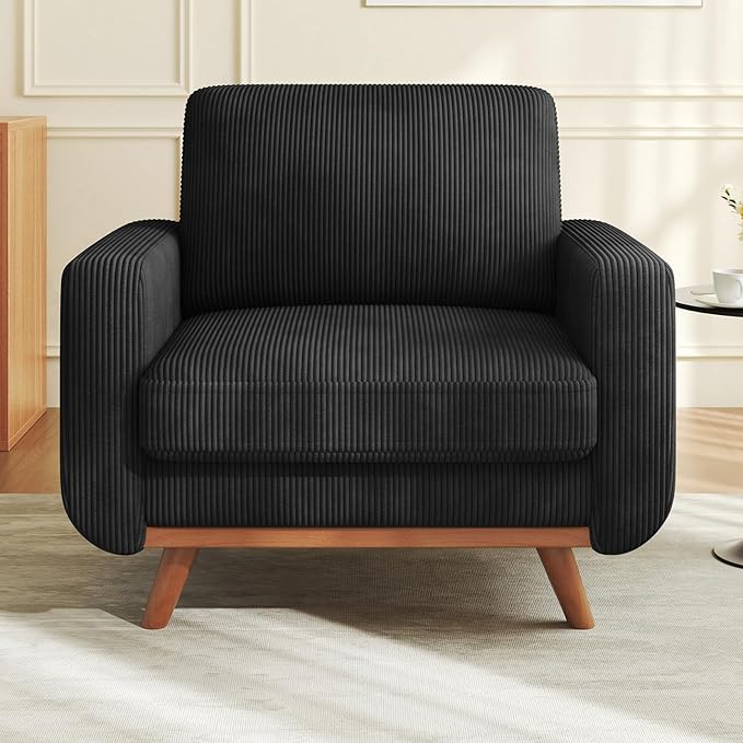Vesgantti 38.5" Accent Chair Black, Comfy Corduroy Single Sofa Seat