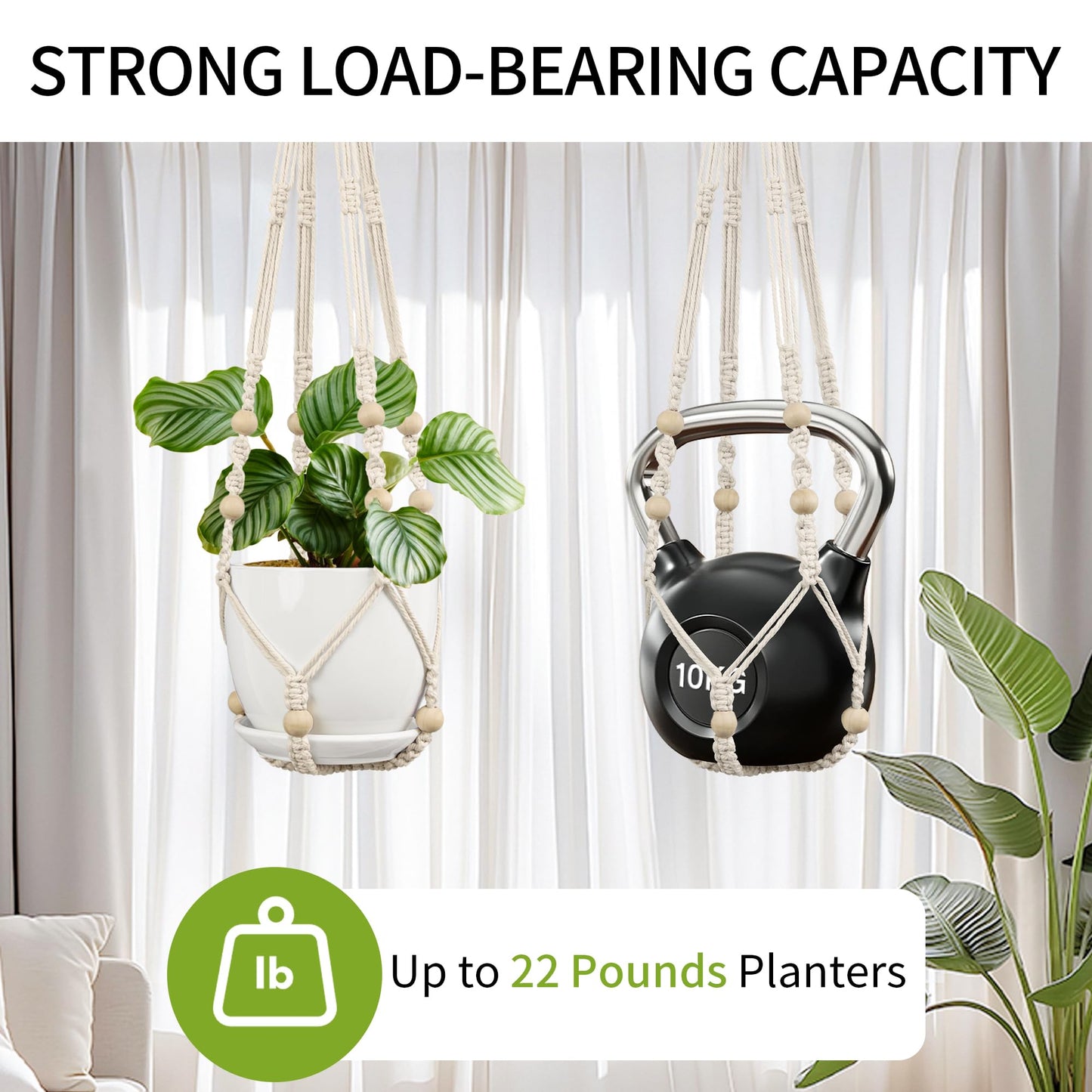 IDEEEPAN Macrame Plant Hanger - Fits 4 to 15 inches Pots for Indoor Outdoor, 43"/35"/29" Different Sizes Set, Ivory (POTS NOT Included)