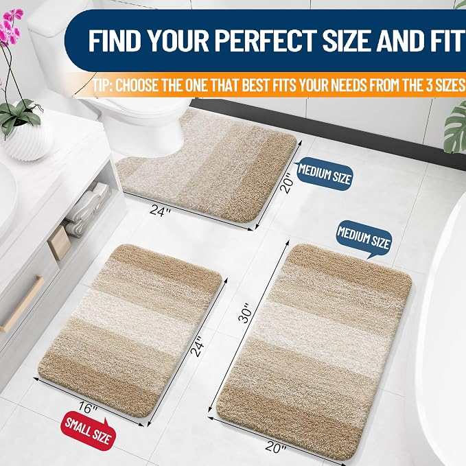 OLANLY Large Bathroom Rugs Mat 44x32, Extra Soft Absorbent Microfiber Bath Rugs, Rubber Backing, Quick Dry, Machine Washable Bath Mats for Bathroom Floor, Tub and Shower, Home Decor Accessories, Tan