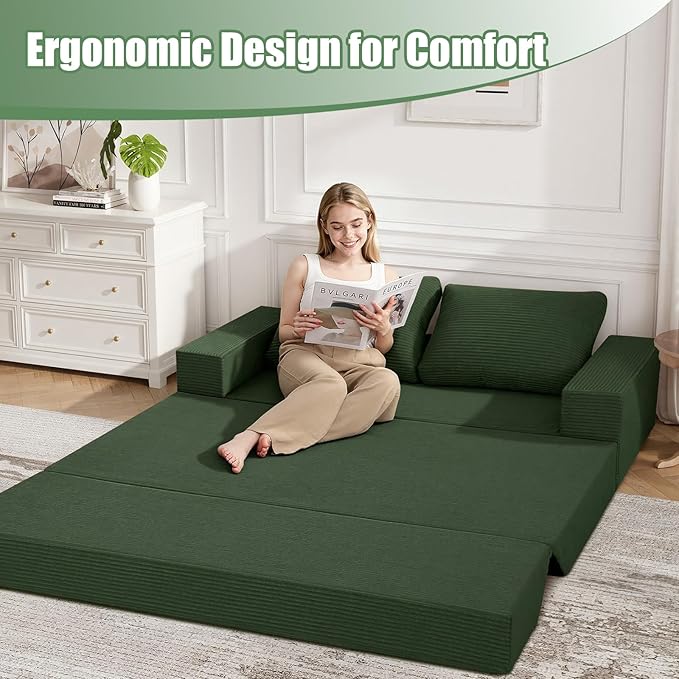 COMAX Convertible Sofa Bed Queen, Corduroy Folding Floor Couch Pull Out Couch