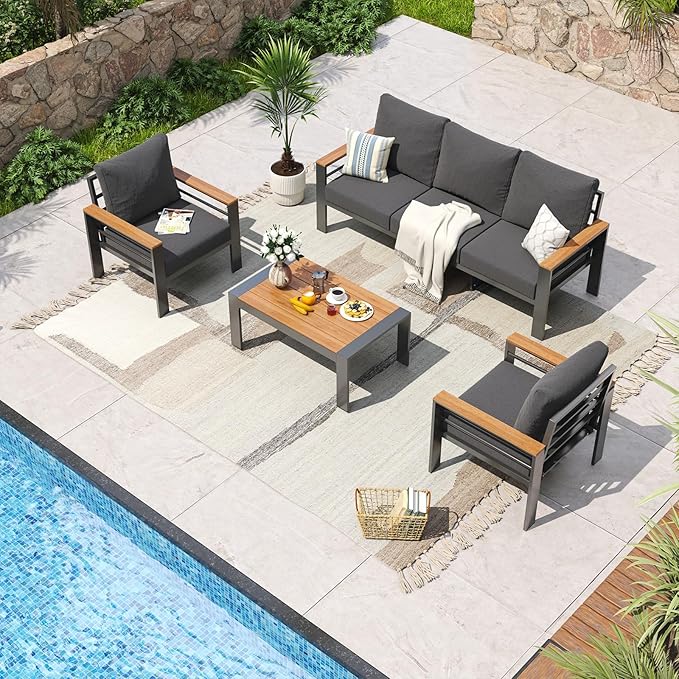 Aoxun Aluminum Patio Furniture Set 5 Seats, Oversized Outdoor Sectional